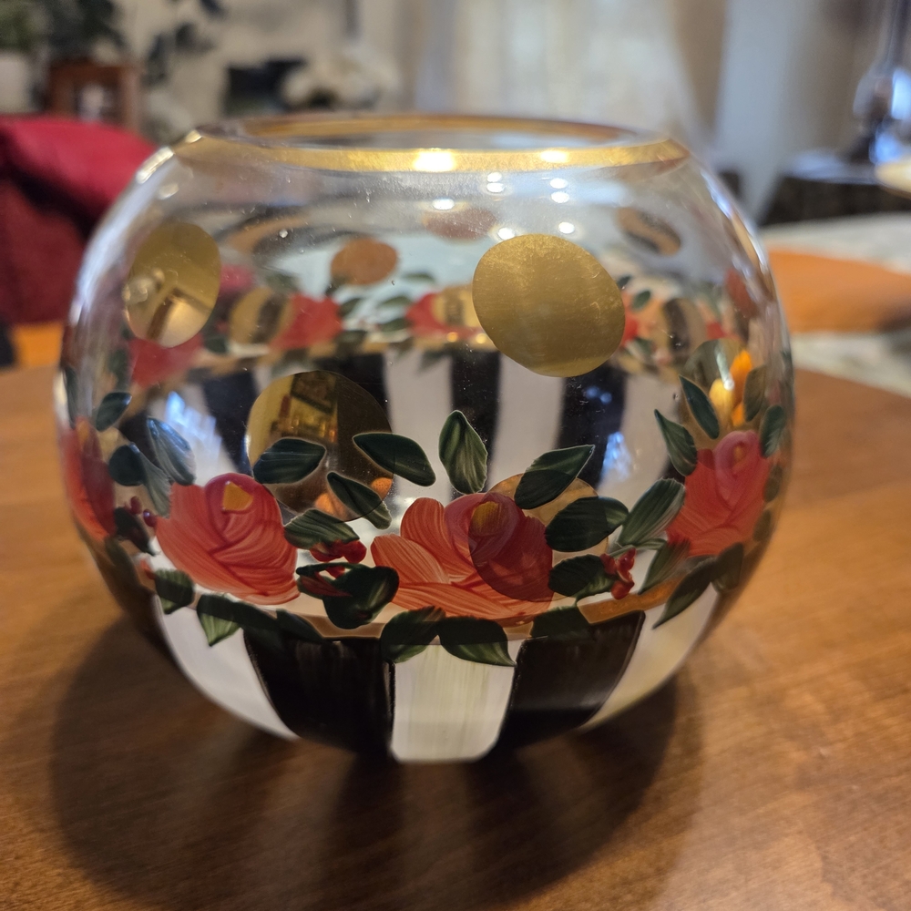 MacKenzie-Childs Gold and Red Floral Candle Holder